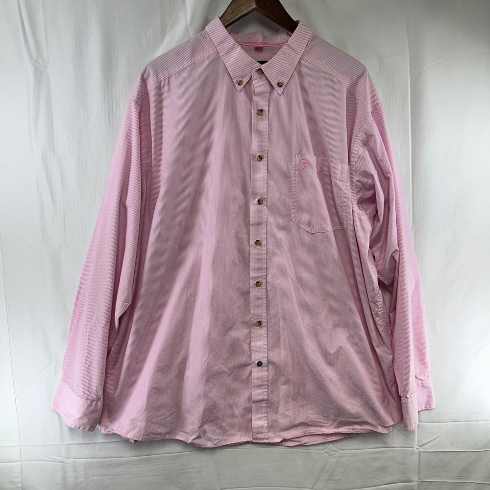 Ariat Pro Series Shirt Mens XXL Pink Dayne Mini Stripe Button Down Long Sleeve